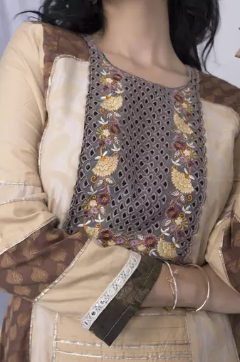 Nikhaar brown embroidered silk straight cut kurta & pants set