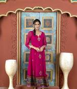 Nikhaar pink embroidered georgette anarkali kurta & palazzo set
