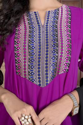 Nikhaar magenta embroidered georgette anarkali kurta & pants set 6