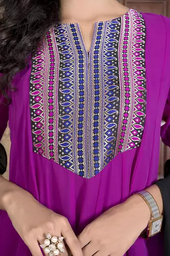 Nikhaar magenta embroidered georgette anarkali kurta & pants set
