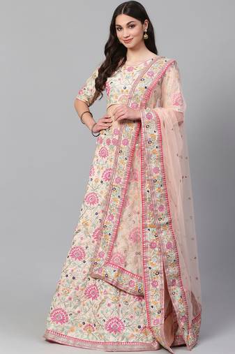 Gorgeous Peach and Pink Embroidered Art Silk Blouse with Dupatta