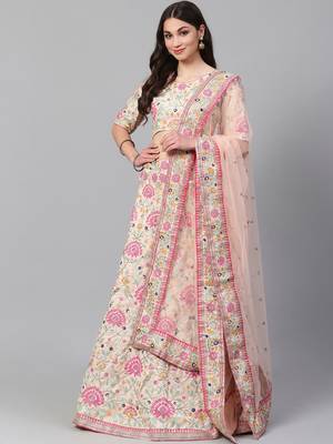 peach and pink embroidered art silk blouse with dupatta 1
