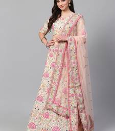 peach and pink embroidered art silk blouse with dupatta
