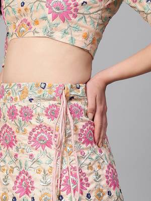 peach and pink embroidered art silk blouse with dupatta 4