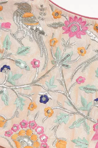 peach and pink embroidered art silk blouse with dupatta