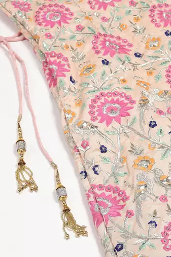peach and pink embroidered art silk blouse with dupatta