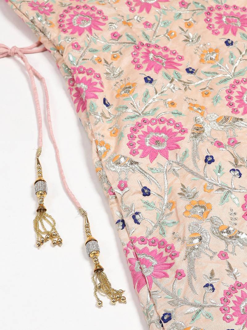 Gorgeous Peach and Pink Embroidered Art Silk Blouse with Dupatta