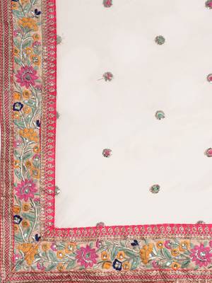 peach and pink embroidered art silk blouse with dupatta 7