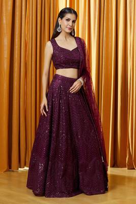 purple sequin net party lehenga set choli with dupatta with dupatta 1