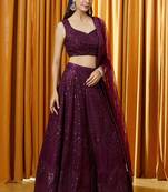Awesome Purple Sequin Net Party Wear Lehenga Choli With Dupatta