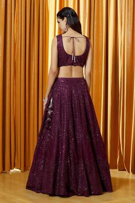 purple sequin net party lehenga set choli with dupatta with dupatta 5