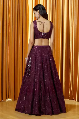 purple sequin net party lehenga set choli with dupatta with dupatta