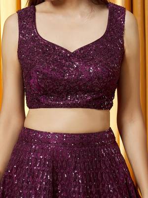 purple sequin net party lehenga set choli with dupatta with dupatta 7