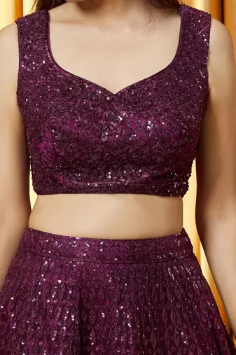 purple sequin net party lehenga set choli with dupatta with dupatta