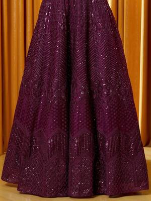 purple sequin net party lehenga set choli with dupatta with dupatta 8