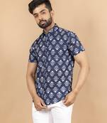 Blue jaipuri printed cotton shirt