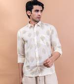 White flowral screen print full sleeve shirt