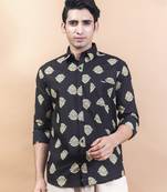 Black motifs jaipuri printed full sleeves shirt