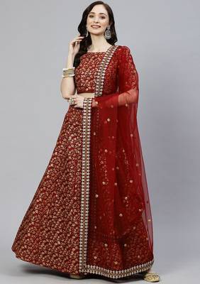  maroon zari embroidered silk bridal lehenga set choli with dupatta 1