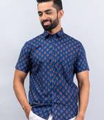 Blue florescence printed cotton half sleevs shirt