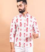 White & red block floral  full sleeves cotton shirt