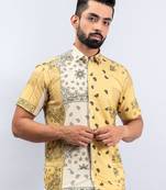 Square design half sleeves crepe shirt