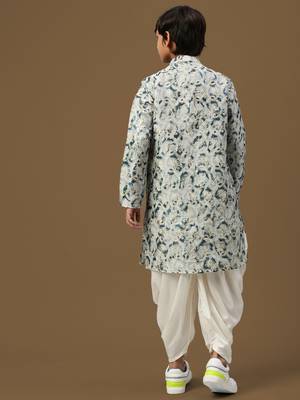 boys digital print firozi silk elegant ethnic attire kurta set 4