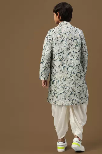 boys digital print firozi silk elegant ethnic attire kurta set