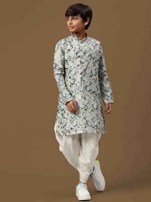 boys digital print firozi silk elegant ethnic attire kurta set 1
