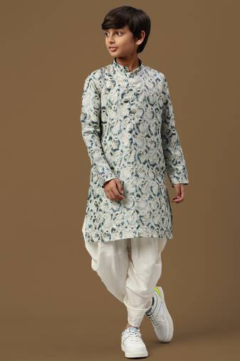 boys digital print firozi silk elegant ethnic attire kurta set