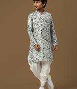 boys digital print firozi silk elegant ethnic attire kurta set