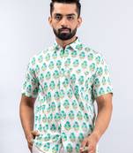 White jaipuri printed cotton shirt