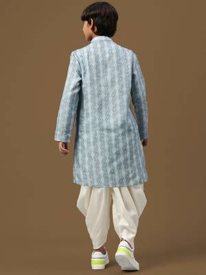 boys digital print sky blue silk elegant ethnic attire kurta set 3