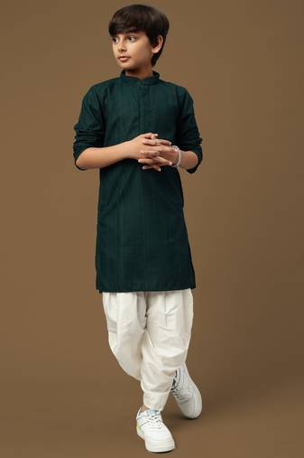 Sanwara boys classic deep green cotton chikankari ethnic elegance kurta set