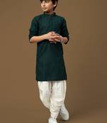 Sanwara boys classic deep green cotton chikankari ethnic elegance kurta set