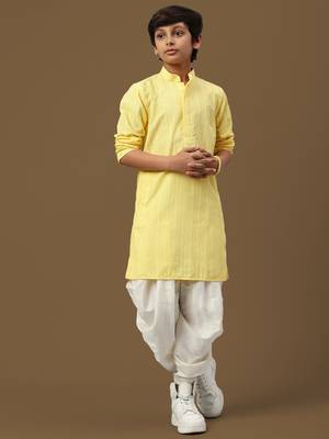 boys classic light yellow cotton chikankari ethnic elegance kurta set 1
