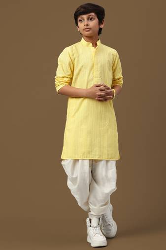 Sanwara boys classic light yellow cotton chikankari ethnic elegance kurta set