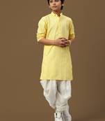 boys classic light yellow cotton chikankari ethnic elegance kurta set