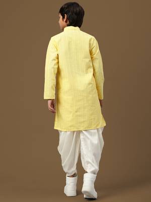 boys classic light yellow cotton chikankari ethnic elegance kurta set 3