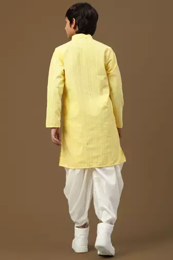 boys classic light yellow cotton chikankari ethnic elegance kurta set