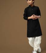 Sanwara boys trendsetting solid black chikankari designer cotton kurta set