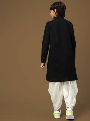 Sanwara boys trendsetting solid black chikankari designer cotton kurta set 3