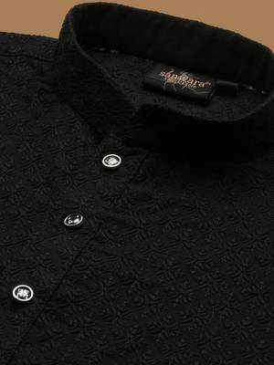 Sanwara boys trendsetting solid black chikankari designer cotton kurta set 5