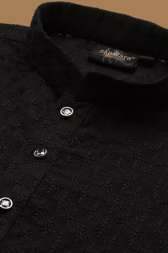 Sanwara boys trendsetting solid black chikankari designer cotton kurta set