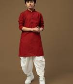 boys trendsetting solid maroon chikankari designer cotton kurta set
