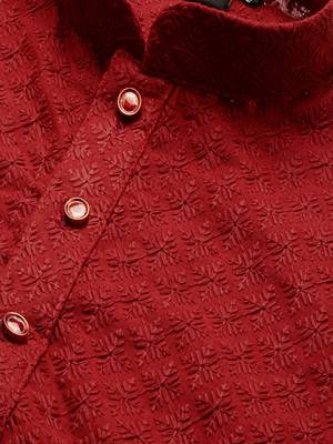 boys trendsetting solid maroon chikankari designer cotton kurta set 5