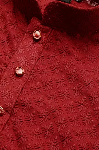 boys trendsetting solid maroon chikankari designer cotton kurta set