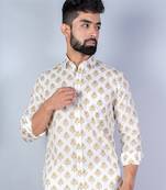 Off white block printed cotton full sleeves shirt