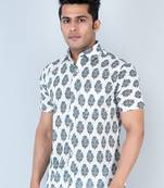White jaipuri printed half sleeves cotton shirt
