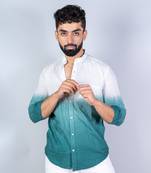 Green & white comfort fit tie & dye full sleeves cotton shirt